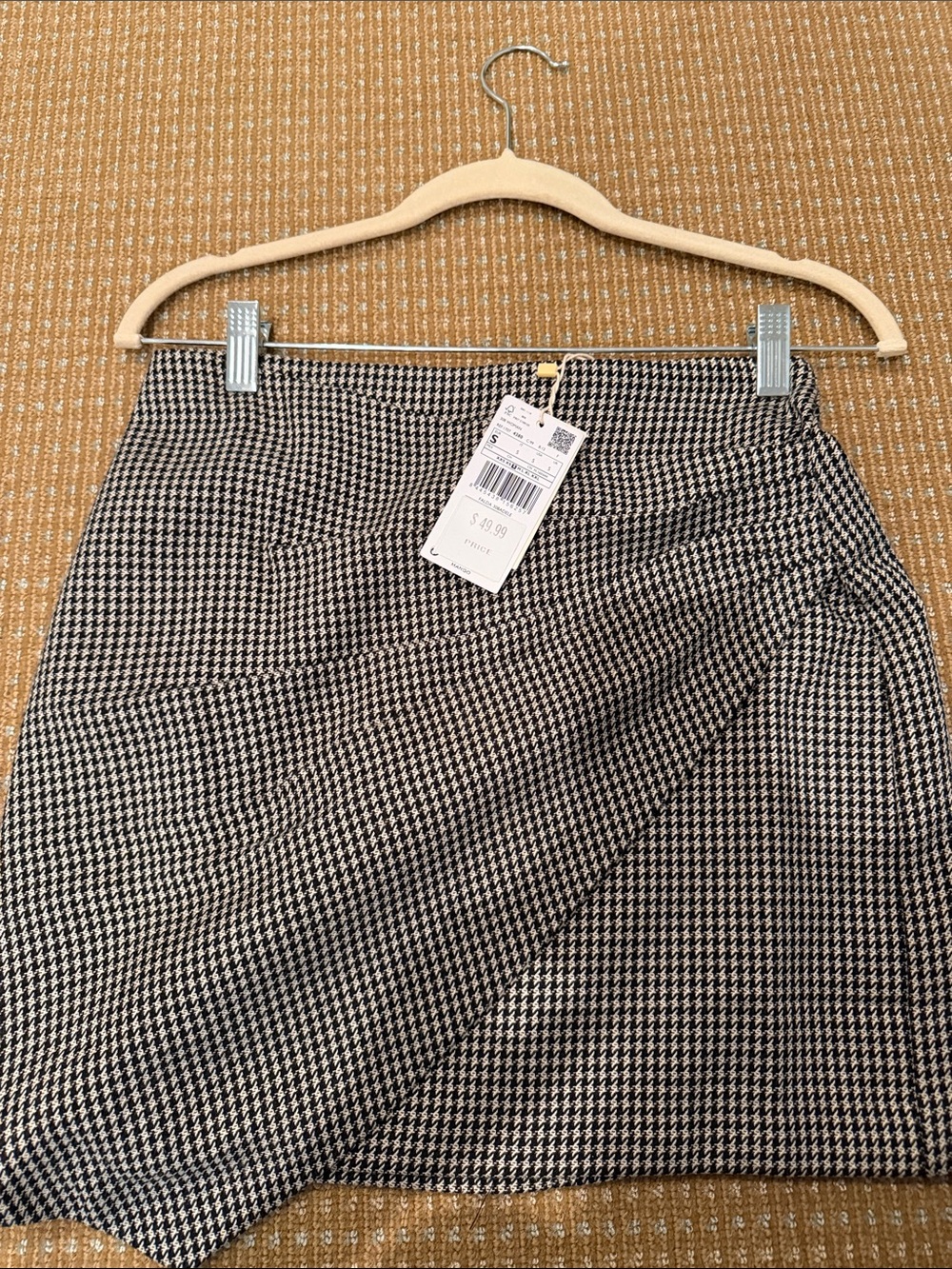 Mango Black and White Houndstooth Mini Skirt